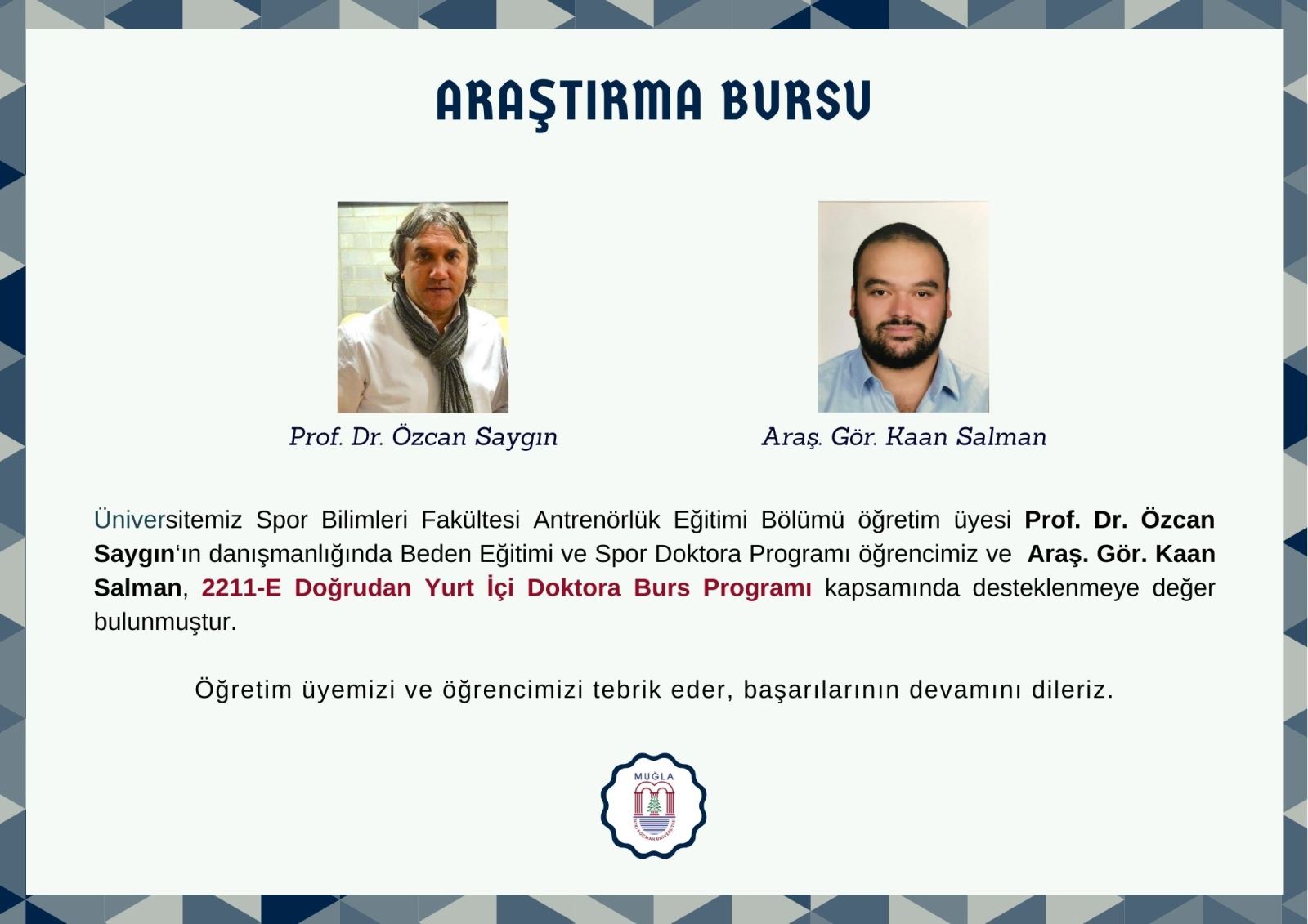 Doktora Ogrencimizin Tubitak 2211 E Destekli Burs Basarisi