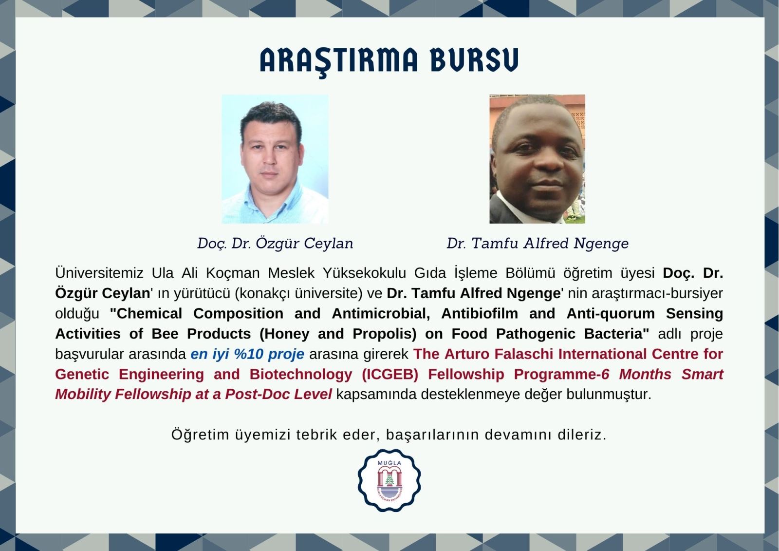 Bilimsel Arastirma Projeleri Koordinasyon Birimi Mugla Sitki Kocman Universitesi Ogretim Uyemizin Icgeb Destekli Post Doc Burs Basarisi