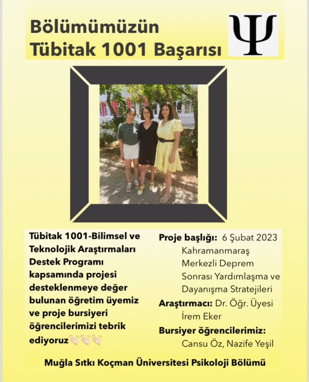 Bölümümüzün Tübitak 1001 Başarısı