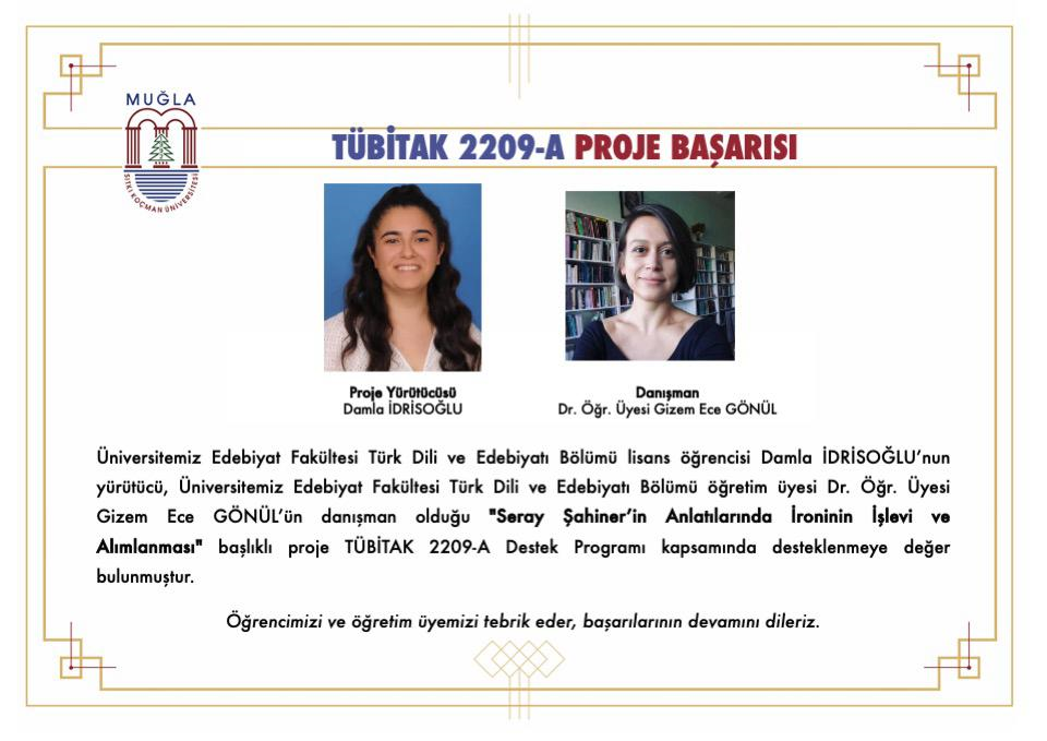 Bölümümüz Öğretim Elemanı ve Öğrencimizin TUBİTAK 2209/A Destekli Proje Başarısı