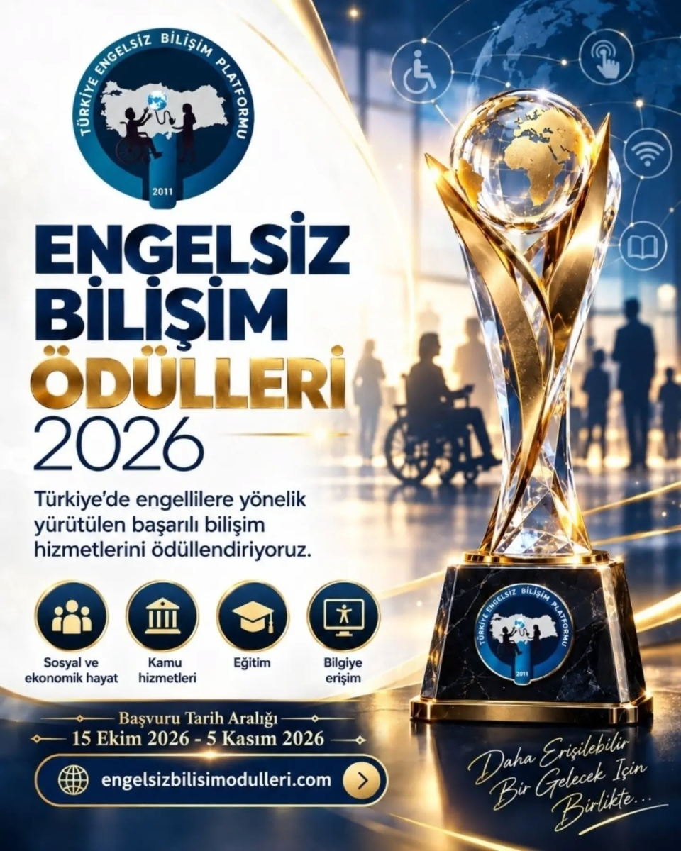 Manisa Celal Bayar Üniversitesi’ nin sekretaryasını yürüttüğü, Türkiye Engelsiz Bilişim Platformu tarafından, Türkiye’de engellilere yönelik yürütülen başarılı bilişim hizmetlerine Engelsiz Bilişim Ödülleri verilecektir.  Ödül Töreni, 26 Kasım 2026 tarihinde Microsoft Türkiye ev sahipliğinde İstanbul’da düzenlenecek olan BİLTEVT’2026:“Bilişim Teknolojilerinde Evrensel Tasarım” ULUSLARARASI ENGELSİZ BİLİŞİM 2026 KONGRESİ açılışında gerçekleştirilecektir.  Herkes, Engelsiz Bilişim Ödülleri’ne web sayfası üzerinden 15 Ekim - 5 Kasım 2026 tarihleri arasında ilgili kategoride başvuru yapabilecek veya aday gösterebilecektir. Aday gösterilen kurum ya da hizmetler oluşturulan jüri üyelerince değerlendirilerek her kategoride ödüle layık görülen kurum ya da hizmetler belirlenecektir.