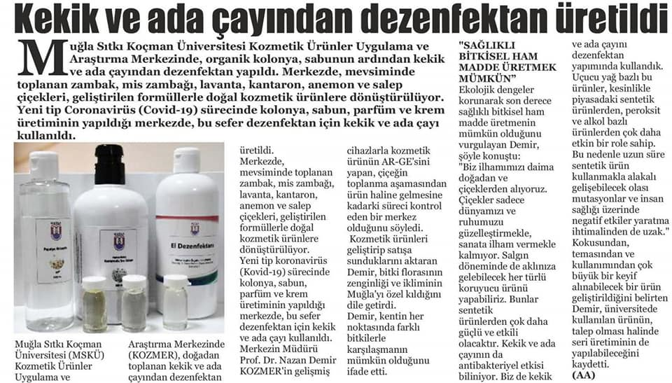 Korona Virüs ile mücadelede hijyen için organik dezenfektan ve kolonya üretimi