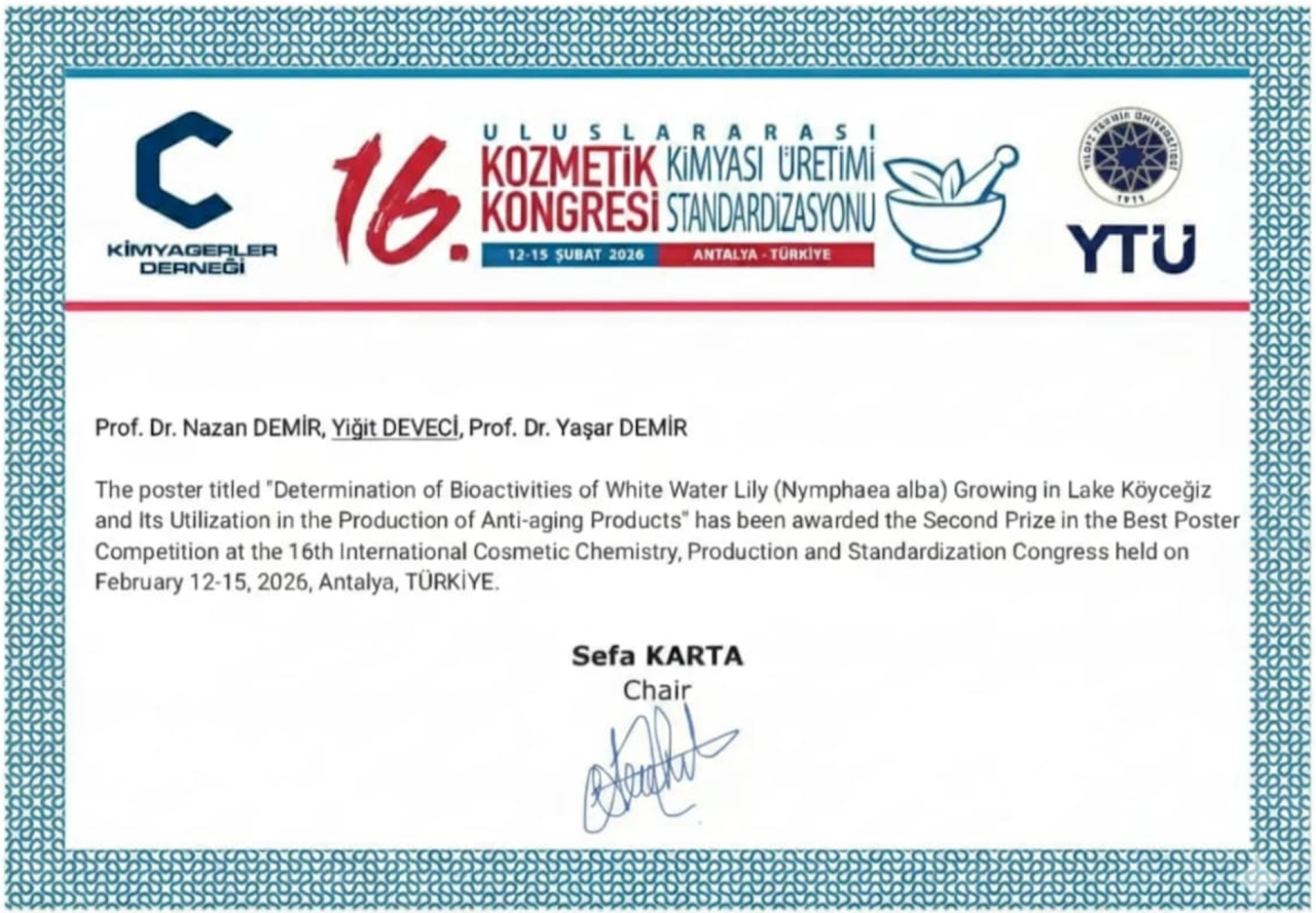 Öğretim Üyelerimiz ve Doktora Öğrencilerinin 16. Uluslararası Kozmetik Kimyası Üretimi ve Standardizasyonu Kongresi