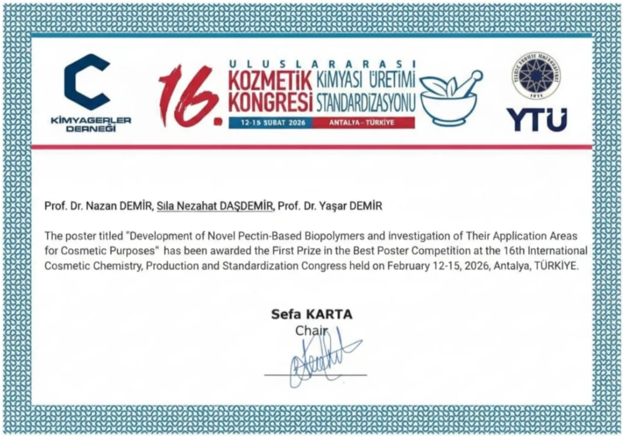 Öğretim Üyelerimiz ve Doktora Öğrencilerinin 16. Uluslararası Kozmetik Kimyası Üretimi ve Standardizasyonu Kongresi