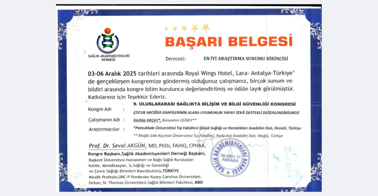 Tebrik -  Dr. Öğretim Üyesi Bünyamin GÜNEY