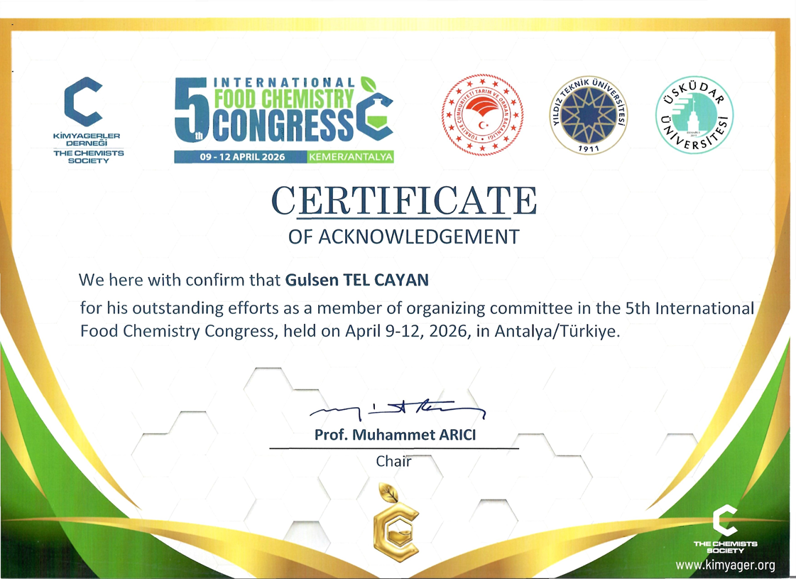 5. Uluslararası Gıda Kimyası Kongresi’nde Bölümümüzden Önemli Temsil