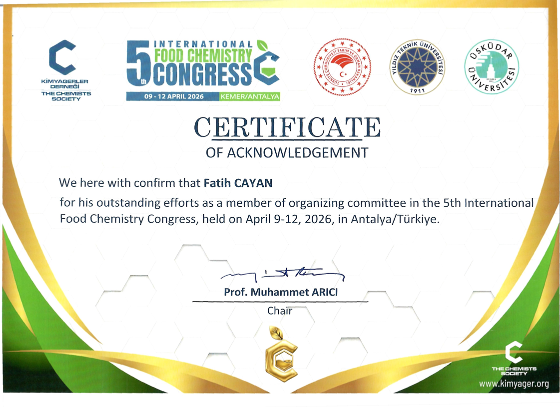 5. Uluslararası Gıda Kimyası Kongresi’nde Bölümümüzden Önemli Temsil