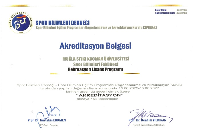 Bölümümüze Spor Bilimleri Eğitim Programları Değerlendirme ve Akreditasyon Kurulu (SPORAK) tarafından Akreditasyon Belgesi Verildi