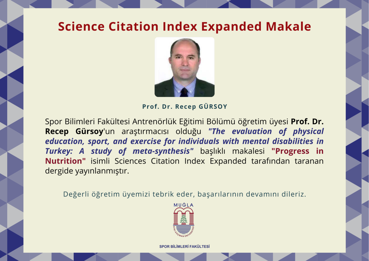Öğretim Üyemizin "Science Citation Index Expanded" Yayın Başarısı