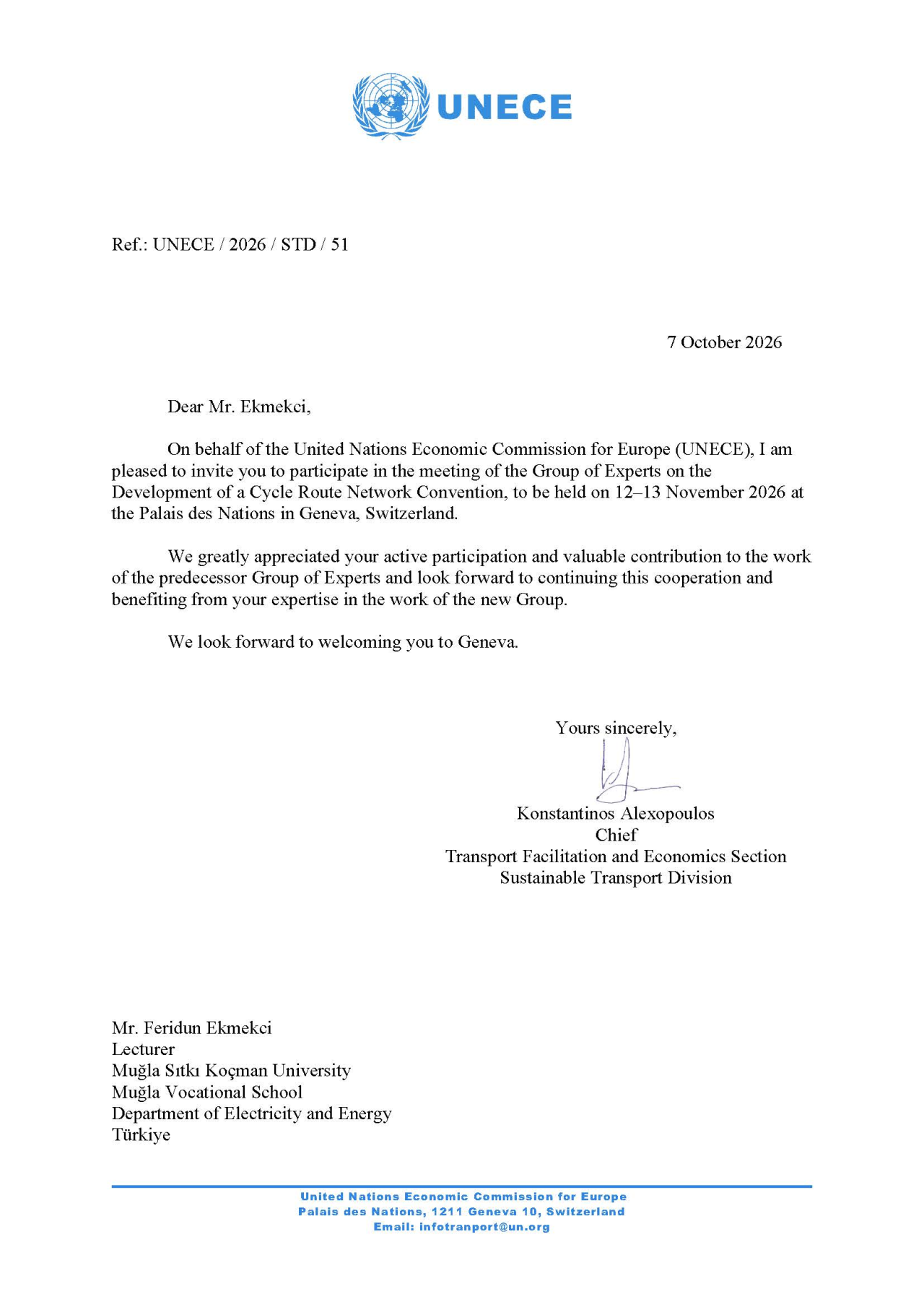 Yüksekokulumuz Personeli Öğretim Görevlisi Feridun Ekmekçi BM’nin Bisiklet Ağı Çalışma Grubuna Davet Edildi