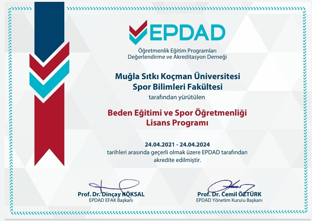 Beden Eğitimi ve Spor Öğretmenliği Programımız EPDAD Tarafından Akredite Edildi