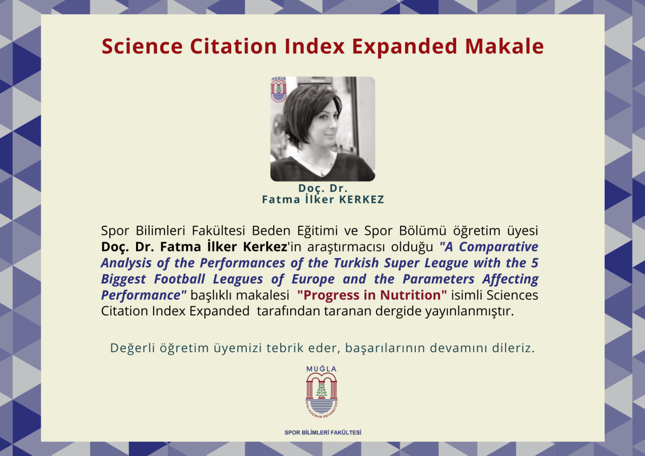 Öğretim Elemanımızın "Science Citation Index Expanded" Yayın Başarısı