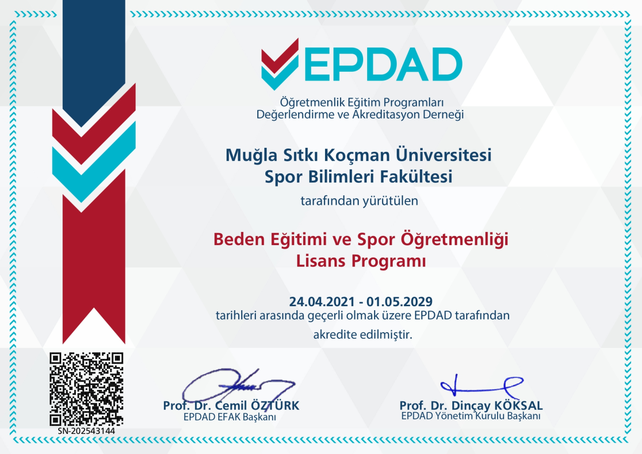 Beden Eğitimi ve Spor Öğretmenliği Programımız EPDAD Tarafından Yeniden Akredite Edildi
