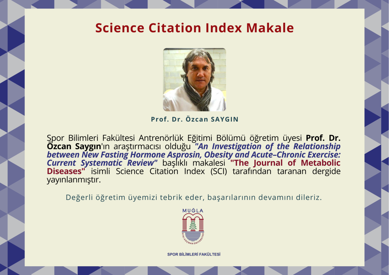 Öğretim Üyemizin "Science Citation Index" Yayın Başarısı