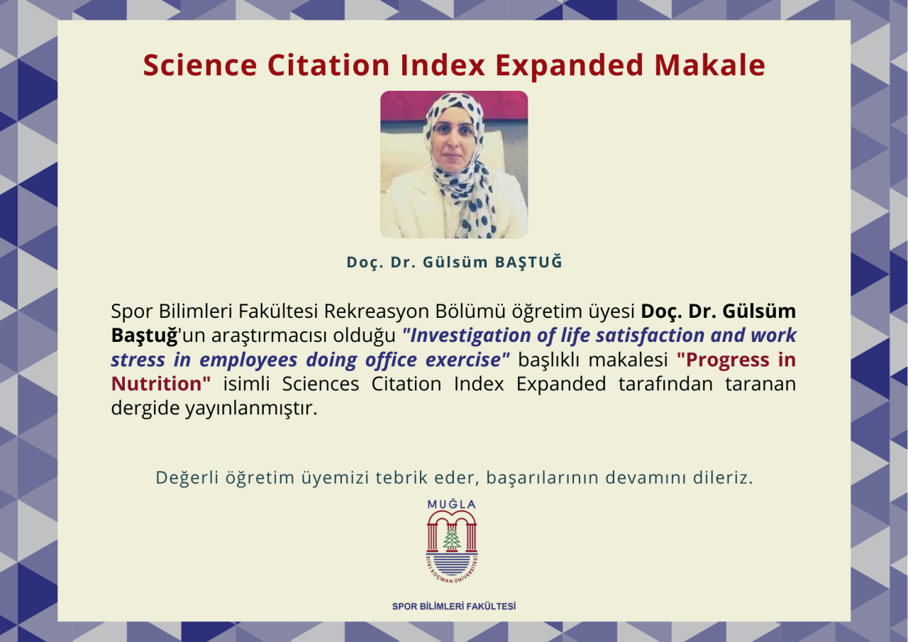 Öğretim Elemanlarımızın "Science Citation Index Expanded" Yayın Başarısı