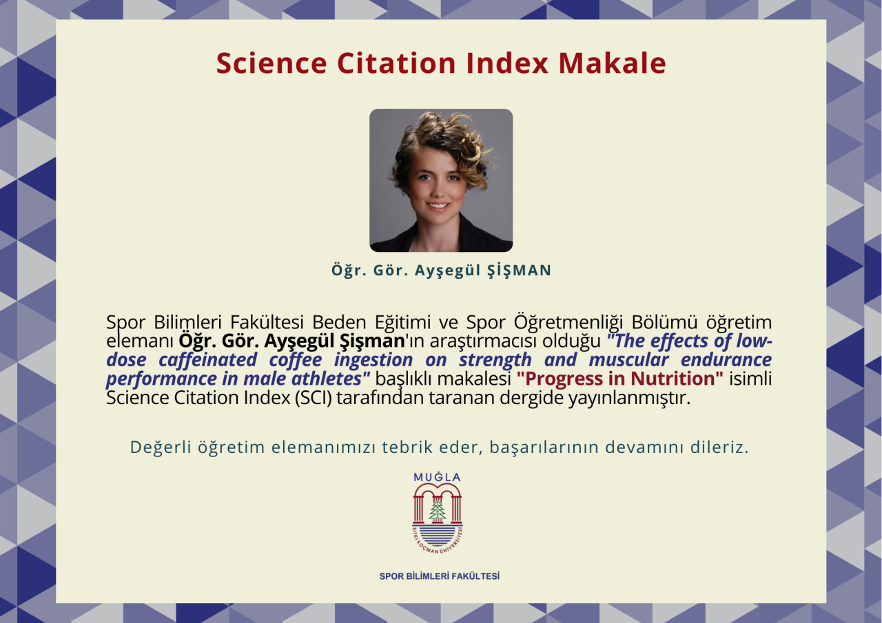Öğretim Elemanımızın "Science Citation Index" Yayın Başarısı
