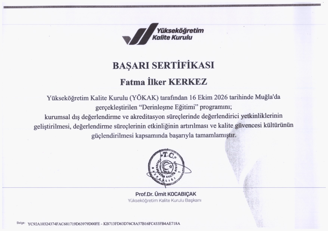 Öğretim Üyemiz Prof. Dr. Fatma İlker KERKEZ’e Başarı Sertifikası