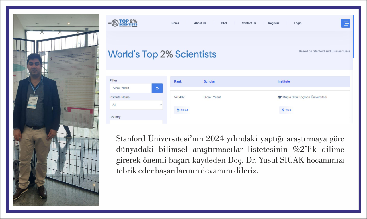 Doç. Dr. Yusuf SICAK Hocamız Dünyadaki Bilimsel Araştırmacılar Listetesinin %2’lik Dilimine Girmiştir.