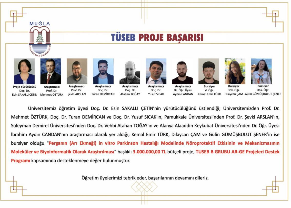 Doç. Dr. Yusuf SICAK Tüseb Proje Başarısı
